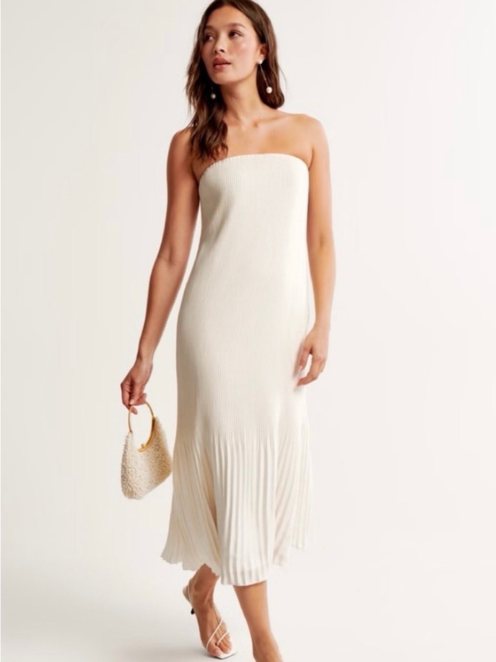 Abercrombie & Fitch Strapless Cream Midi Dress